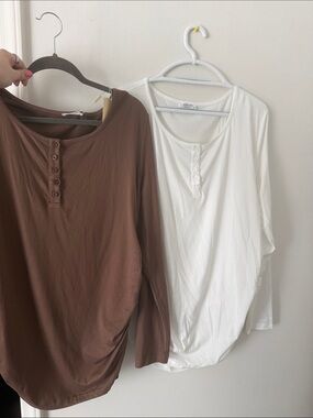 NWT - 3 Long-Sleeve Stretch Maternity Tops. Black, brown and white